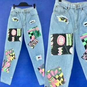 80’s Light Wash Funky Patched High Waisted Jeans